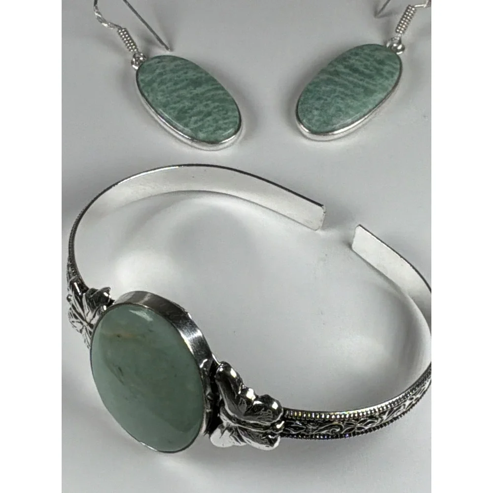 Amazonite Butterfly Jewelry Set – Cuff Bracelet & Matching Earrings‎